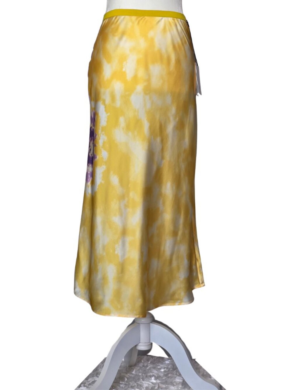 LINI Womens Melanie Yellow Two Tone Printed Outerwear Midi Skirt NWT-S